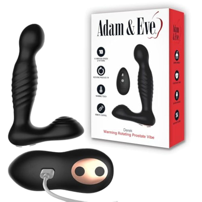 Derek Warming And Rotating Prostate Vibe Rechargeable Anal Vibrator With Rotating Shaft And Heated Function 9 Vibration Modes Waterproof Silicone Remote Control For Hands Free Play