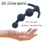 Silicone Anal Beads Butt Plugs, 4.9 Inch Three Ball Anal Chain Link Anal Beads Silicone Butt Plug With Thin Neck & 3 Gradual Beads & TBar Base Anal Adult Sex Toy For Male Female Couple Play Black