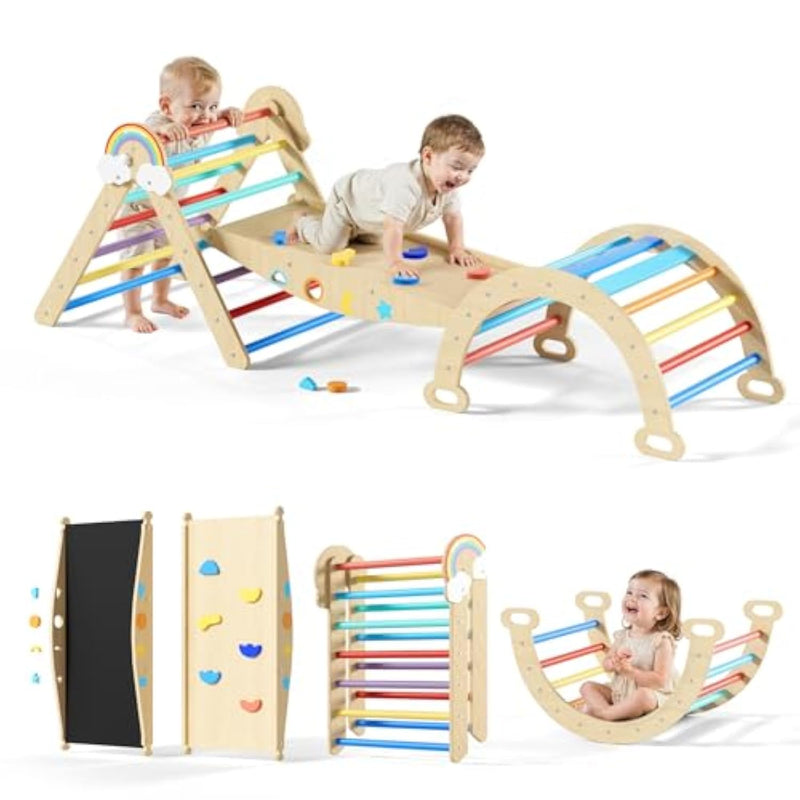 Pikler Triangle Set, 10In1 Toddler Climbing Toys Indoor, Montessori Kids' Indoor Climbers & Play Structures With Arch&Ramp&Ladder, Indoor Baby Climber For Montessori Toys