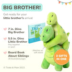 Big Brother Gift Dinosaur Stuffed Animal Set - 3-Piece, Green, Ages 2+ - Sibling Matching Plush Dinosaurs With Stand Taller Together Book - Sibling Gifts
