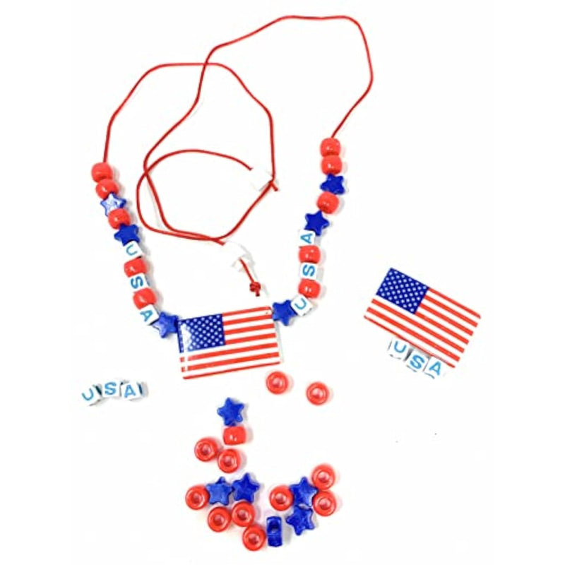 Bulk 25 Pack Kids Patriotic Jewelry Necklace Craft Kits for 4th of July Memorial and Veteran's Day