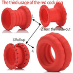Double Penis Ring For Men - Red + Black Silicone Cock Ring For Harder Longer Stronger Erections - Erection Enhancing Sex Toy