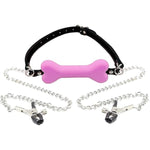 Silicone Bone Mouth Gag Nipple Clamps Open Mouth Plug Ball Breast Clips Bondage Gag Muzzles Sex Bdsm Toy For Fetish Lover Pink