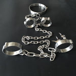 Sex Bondage Bdsm Kit Sexy Slave Stainless Steel Lockable Wrist Handcuffs&Ankle Shackle&Collar Chain Restraints Set Adult Sex Toys Couple Supplies ? (Male)