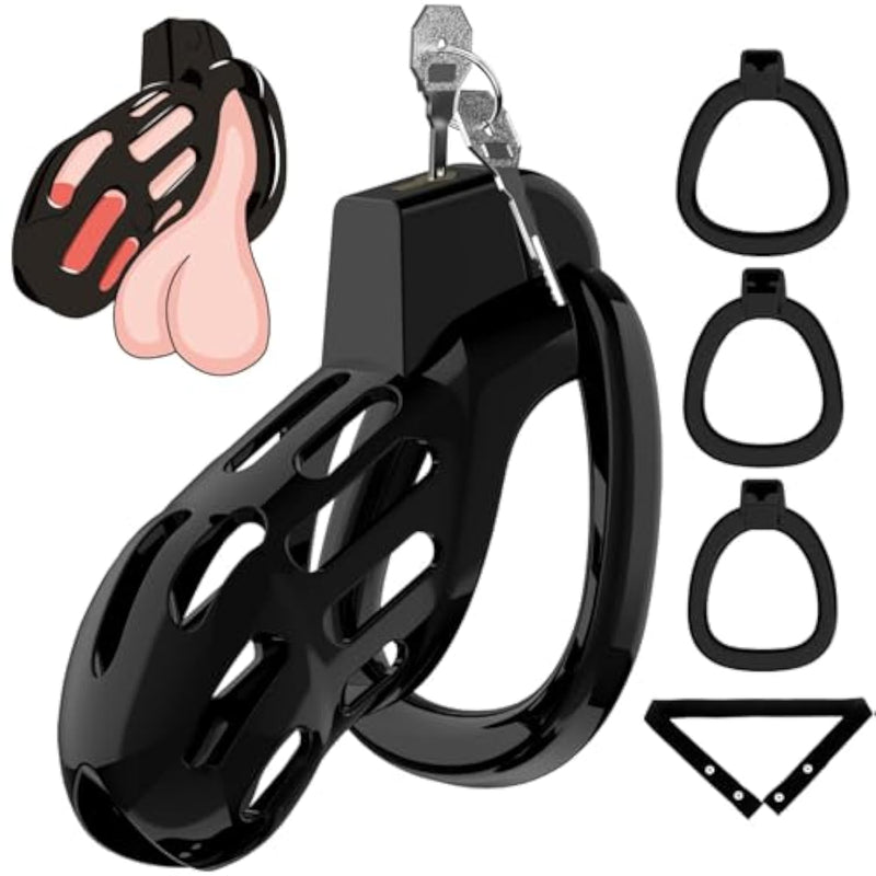 Large Male Chastity Cage with Adjustable Rings and Hidden Lock for Men's Bondage and Sex Toys
