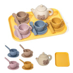 Tea Party Set For Toddlers, Silicone Play Tea Set For Girls And Boys 3 4 5 6 Years Old, Kitchen Pretend Paly Toys With Teapot 4Cups 4Coasters 4Scoops And Tray, Leaning Educational Toys For Kids Gifts