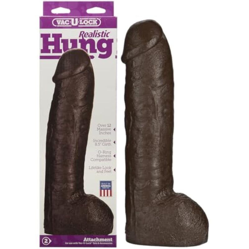 Doc Johnson Vac-U-Lock - Hung - Made of R5 PVC - 12 Inch Dildo with Massive 8.5 Inches of Girth - F-Machine and Harness Compatible - Chocolate