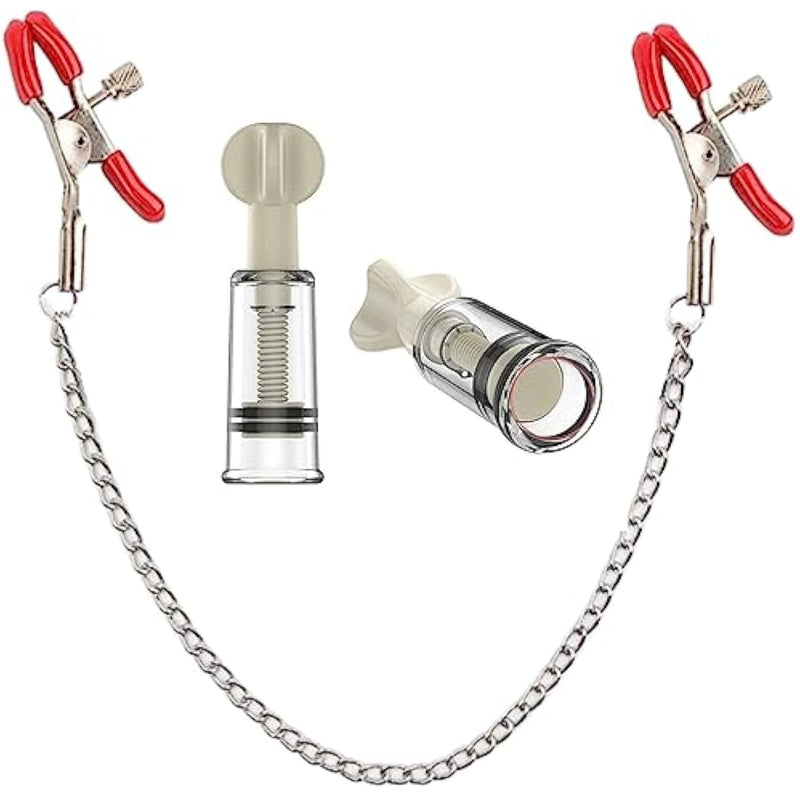 Stainless Steel Nipple Clips Clamps And Nipple Suckers Adjustable Body Ring Body Clamps Body Ring Non-Piercing Chain For Women Faux Body Jewelry (Red)