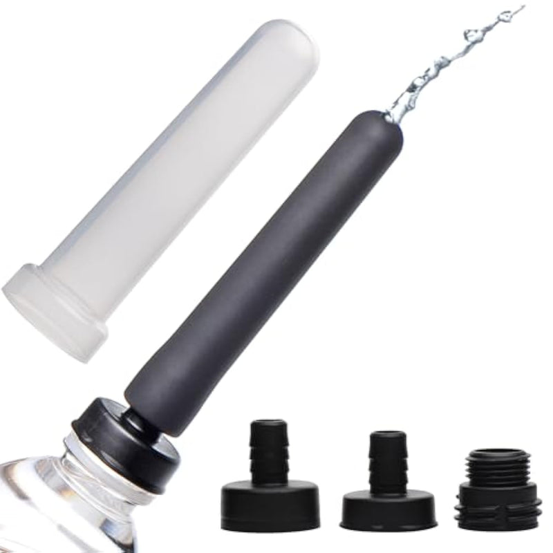 Travel Enema Water Bottle Adapter Set For Deep Cleaning, Silicone Nozzle And 3 Adapter Sizes To Fit Most Shower Hoses And Bottles, 4.5" Length X 0.95" Width, 5 Piece Portable Kit, Black