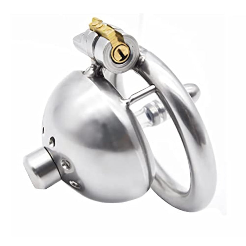 Chastity Cage With Catheter Cock Cage Removable Urethral Dilator Stainless Steel Male Chastity Device Locked Cages Sex Toy For Men (With Catheter-45Mm)