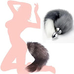 Gray and White Fox Tail Butt Plug Set for Beginners - Premium Stainless Steel Anal Toy with Faux Fur