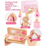 Wooden Pretend Makeup Kit For Girls Ages 3–5, Kids Pretend Play Cosmetic Set With Mirror, Lipstick, Nail Polish & Bag – Non Toxic Toy Makeup Set For Toddlers, Perfect Birthday