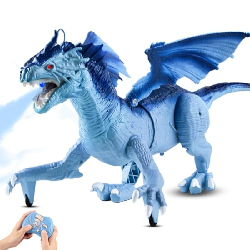 Remote Control Dragon Toy For Kids With 360° Swaying Head, Roaring, Spraying & Light Up - Remote Control Robot Toys For Kids - Birthday, For Boys Girls -Blue