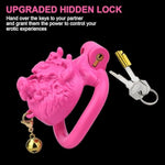Wearable Monster-Shaped Resin Chastity Device With Bell, Waterproof, Ergonomic, 3-Color Options, 5-Size Rings, And Mini Lock - Discreet And Secure (Frrk-3147, Pink)