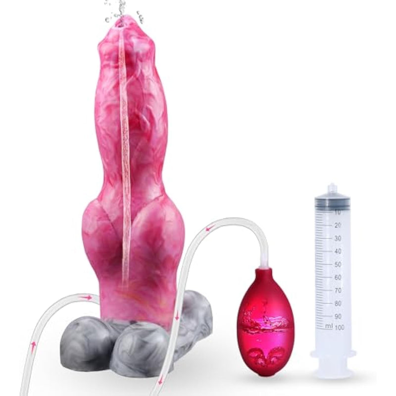 Squirting Dog Dildo 9 Inch Realistic Huge Monster Dildos With Knot And Suction Cup, Big Pink Silicone Thick Dragon Dildo Anal Toy For Women And Men