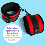 Bondage Boutique Red Hot Passion Bondage Kit - Includes Cuffs, Blindfold, Ball Gag, Rope Flogger & Strap - Beginner Sex Set For Couples - 6 Piece - Red/Black