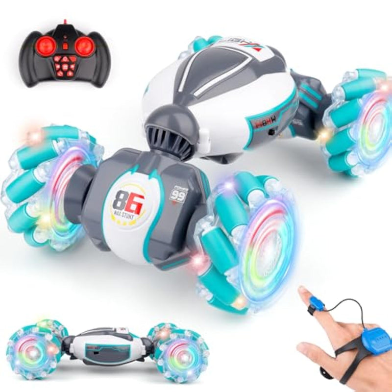 Gesture Sensing Rc Stunt Car, Birthday For Age 6 7 8-12 13+ Year Old Boys - Cool Toys For Kids, Hand Controlled Remote Control Twist Vehicle With Lights & Music, 4Wd Rotating