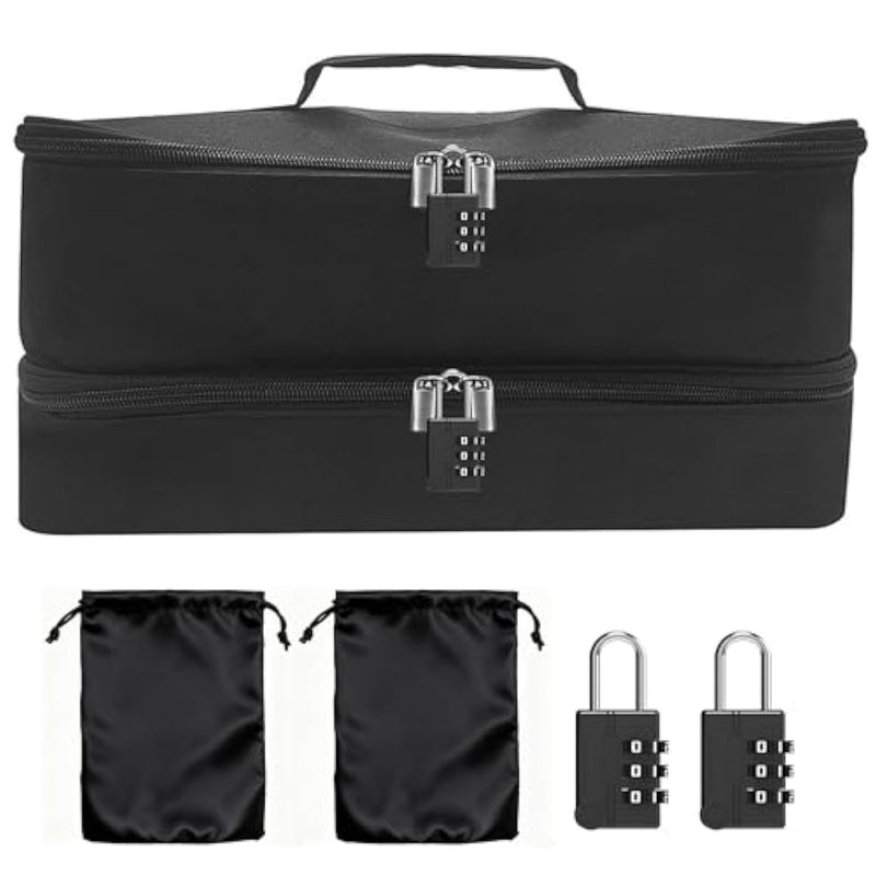 Lockable Sex Toy Storage Bag Lockable Sex Toy Box With Dual Combination Locks & 2 Black Drawstring Bags (13.4 X 5.51 X 6.3 In) - Discreet & Secure Storage For Dildos, Sex Toys & More