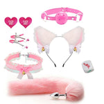 Adult Plush Cat Ears Costume Accessory Set for Women - 6 Pieces, Pink