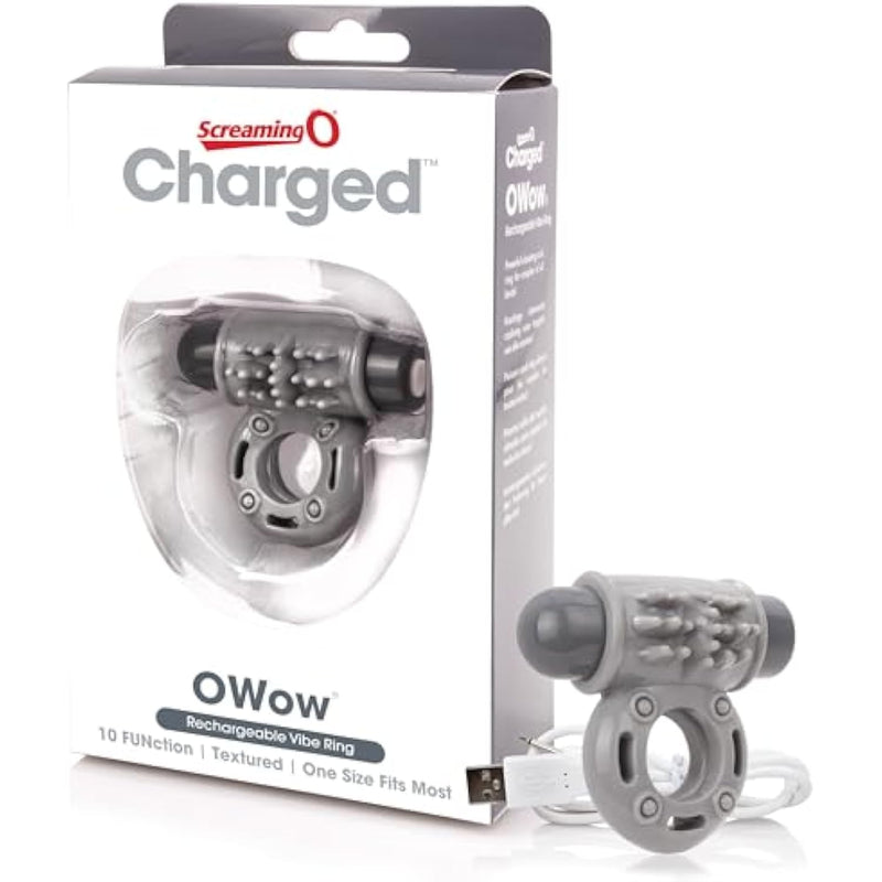 Charged Owow Vooom Mini Vibe – Grey Vibrating Cock Ring For Men – Reusable Penis Ring Vibrator, Couples Sex Toy, Enhances Pleasure & Erection – Waterproof Silicone –