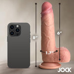 Jock Real Skin 8" Silicone Dildo With Balls For Beginners, Men, Women, & Couples. Body-Safe And Suction Cup. Dual Density Dildo. Realistic Look And Texture. 1 Piece, Medium.