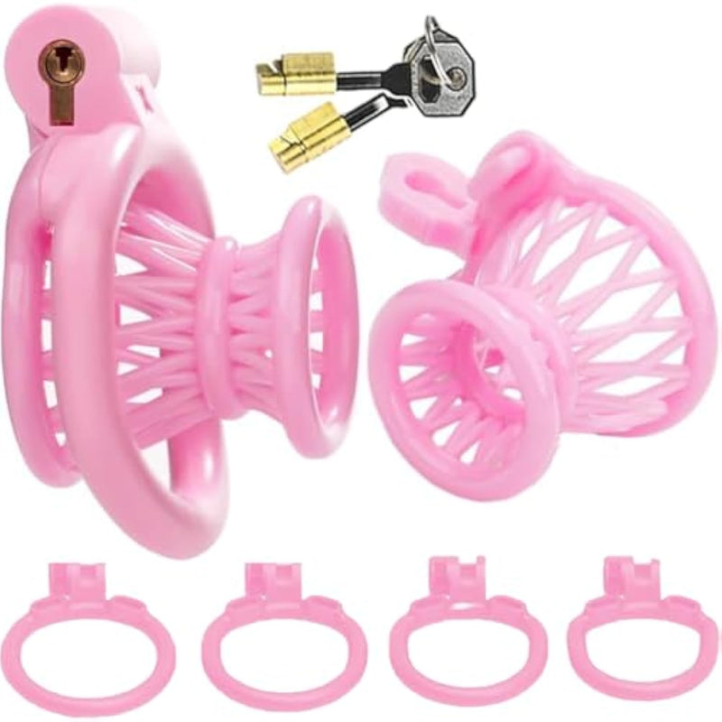 Pink Male Inverted Cock Cage Chastity Device Small Negative Comfortable Chastity Devices With 4 Active Rings Inverted Fish Trap Bondage For Men Gay Transgender Penis Exercise Adult Sex Toys