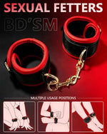 Play Cuffs for Training - Leatherlike PU Handcuffs Red & Black Design for Wrists and Ankles