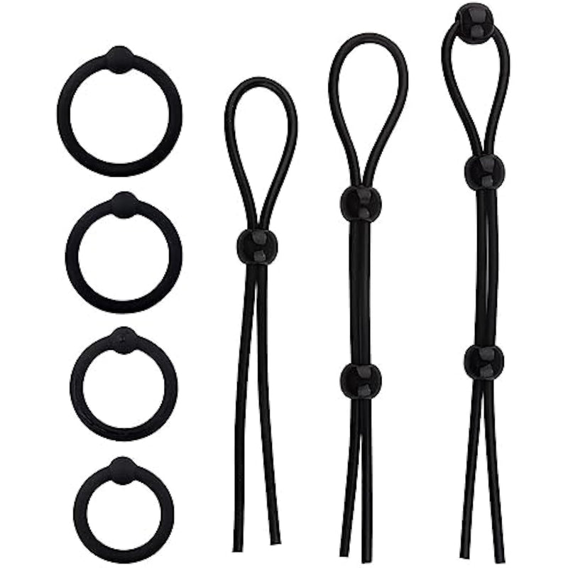 Penis Ring Adult Sex Toys Silicone Cock Ring For Men With 7 Different Sizes For Penis Clamp Delay Erection Enhancing,Long Lasting Stronger Adult Male Sex Toys,Black