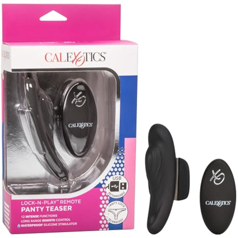 Lock-N-Play Remote Panty Teaser, Rechargeable 12-Function Waterproof Silicone Clitoral Vibrator Securely Attached On Panty Black Se-0077-60-3