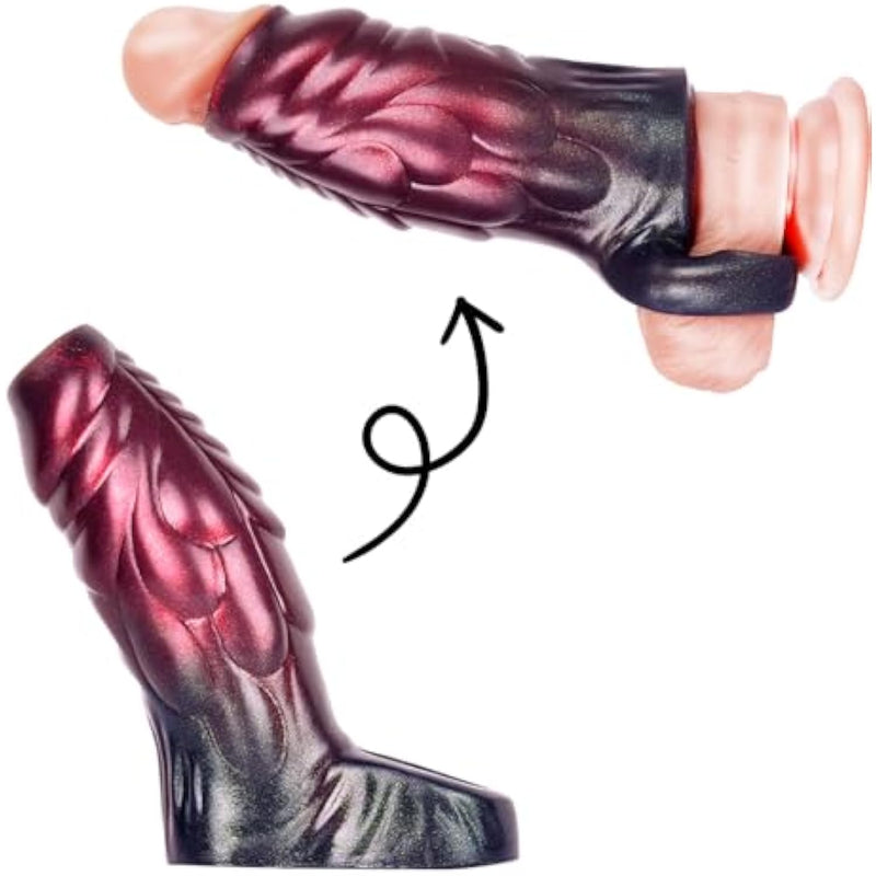Silicone Monster Sleeve Girth Enhancer Plus Sleeve With Cock Ring Adult Sex Toys For Men Red And Black
