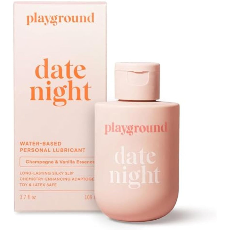 Playground Date Night, Water-Based Personal Lubricant with Naural Ingredients, Safe to Use with Latex Condoms, Lube for Men, Women, and Couples, Champagne & Vanilla Scent, 3.7 Fl. Oz.