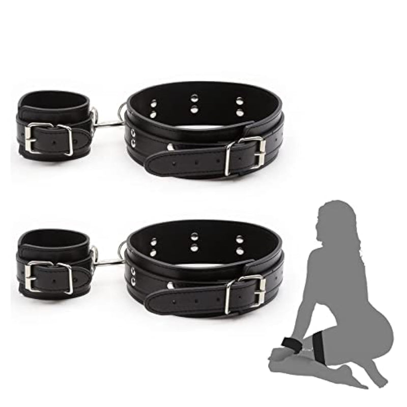 Leather Cuff Restraint Set - Hand & Thigh Cuffs For Couples & Beginners