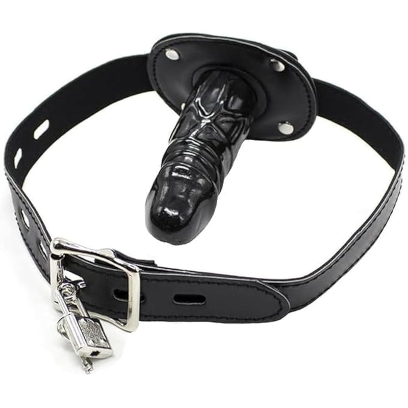 Lockable Dildo Mouth Gag,Sm Mouth Restraint With Lock Bondage,Adjustable Bondage Leather Gags Adult Sex Toy For Couple (Black,Long)
