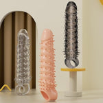 Penis Extender Realistic Textured,Ultra-Soft Thickened Clear Cock Sleeve Reusable Pennis Enlarger Condom Sex Toys For Men & Couple (White)