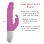 Rechargeable Waterproof Realistic Rabbit Dildo for Women and Couples, Pink, 8.5 Inch Dual Action Pleasure Toy