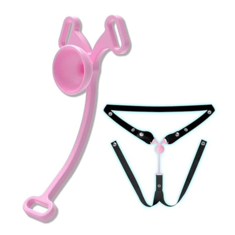 Lightweight Nylon Chastity Cage Lock With Adjustable Elastic Auxiliary Belt Inverted Chastity Clip Sex Toys & Games For Men, Gay Penis Exercise (Pink,Short)