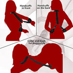 Sex Bondage Bdsm, Adjustable Behind Back Handcuffs Collar With Blindfold Nipple Clamp Anti-Collar Bondage Sex Toys Sm Adult Games Gear & Accessories.(Nylon)