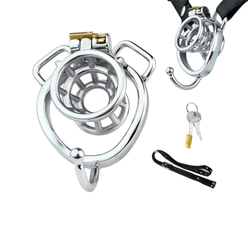 Inverted Chastity Cage Sex Toys Male Chastity Device Penis Cage Made Of Stainless Steel Metal Cock Cage With Invisible Lock And Belt For Male Penis Restraints Breathable Cutout (1.77In,B)