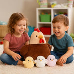 Plush Hen And 3 Baby Chick Set – Large 15.75" Soft Stuffed Chicken Toy With Hidden Chick Storage – Cuddly Farm Animal Plushie Gift For Kids, Toddlers & Baby Nursery Decor