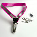 Male Chastity Belt With Penis Cage Y-Shape Stainless Steel Adjustable Bdsm Slave Anti-Cheating Sissy Bondage Device (Pink 60-90Cm)