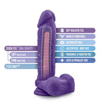 Blush Au Naturel Bold Massive 9" Realistic Dildo W/Balls - Dual Density Soft Cock With Suction Cup, Strap-On Compatible - Lifelike Thick & Flexible Penis Sex Toy For Women, Men & Couples - (Purple)