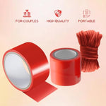 Bdsm Bondage Restraints Tape Set - 2 Rolls Restraint Tape With Soft Bondage Rope For Bdsm Games Adult Sex Toys Reusable Binding Sex Rope Pvc Electrostatic Tape Sex Things For Couples Kinky (Red)