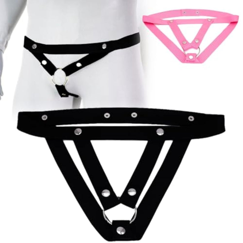 Three Way Anti-Off Male Chastity Cage Auxiliary Belt Wit Cock Ring, Chastity Device Sexy Underwear Penis Cage Strap Elastic Band Bondage Belts Sex Toys For Gay Sissy Men Couples (Black)