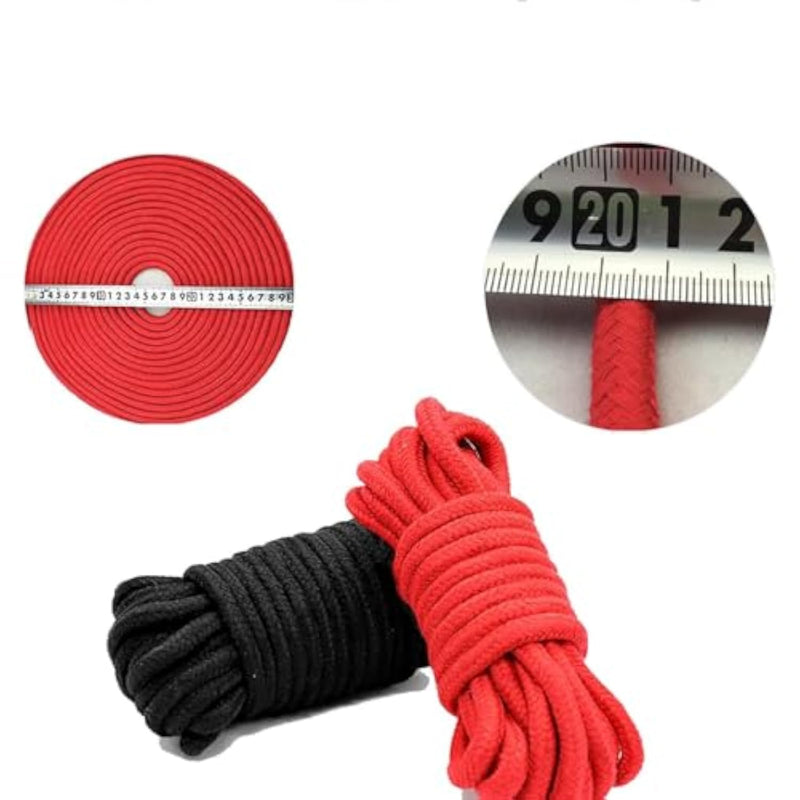 BDSM Bondage Rope Set for Couples - 2 Pcs 10M Premium Cotton Shibari Ropes in Red and Black