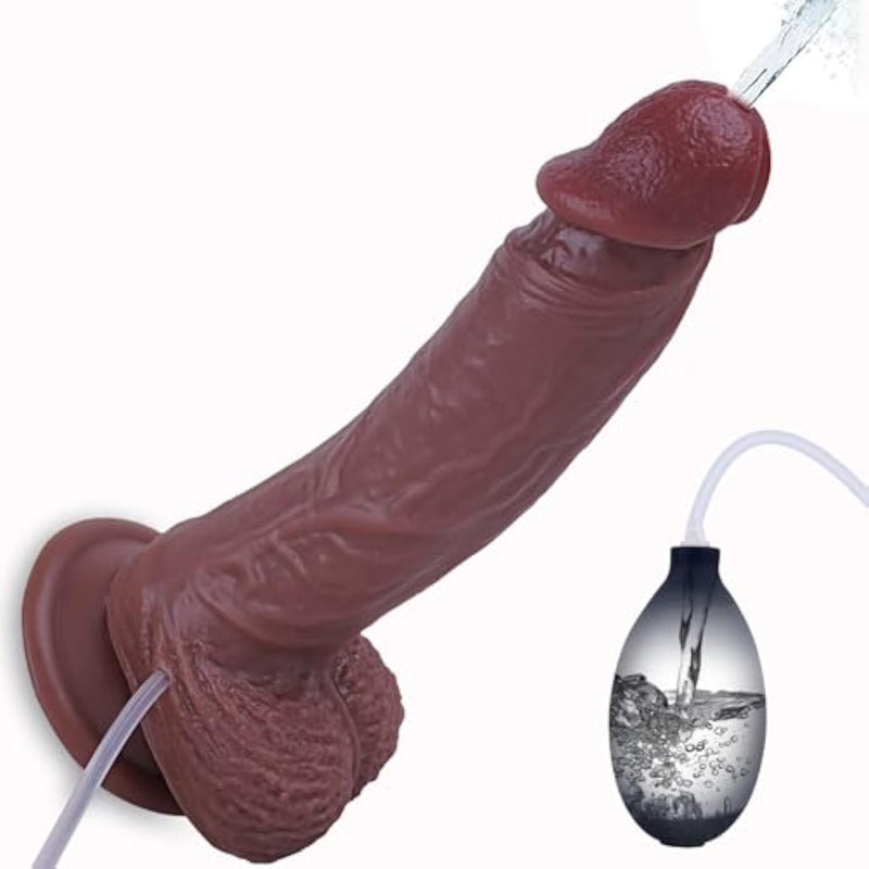 Realistic Squirting Dildo Sex Toy - 8.3Inch Ejaculating Dildo With Strong Suction Cup For Hands-Free Play, Cumming Dildos With Realistic Skin, Soft Realistic Penis For G Spot Anal Play (Brown)