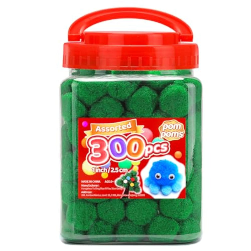 300pcs 1inch Green Pom Poms for Arts and Crafts, Pom Pom Balls, Craft Pom Poms