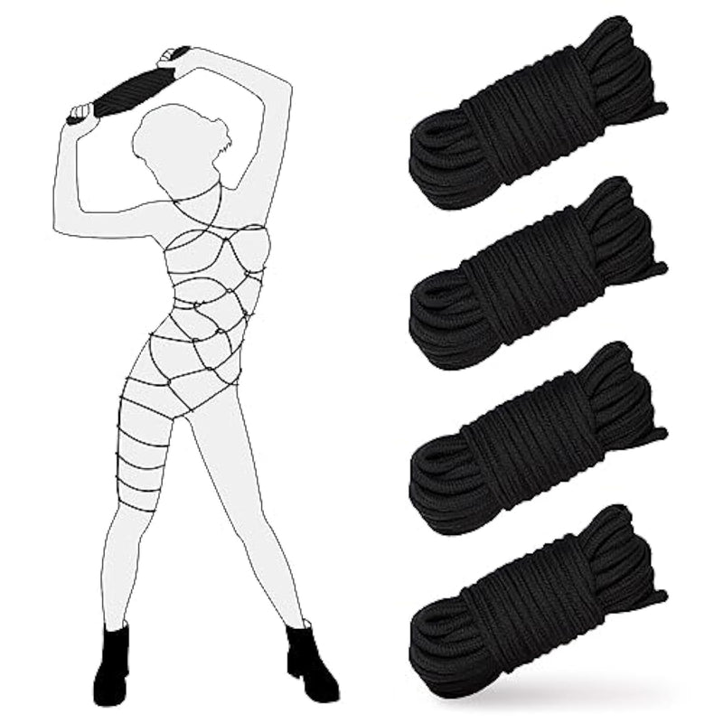 4 Pack Soft Cotton Rope 32 Feet 10M Bdsm Shibari Bondage Rope Restraint Kits Adult Sex Toys For Women Couples (Black)
