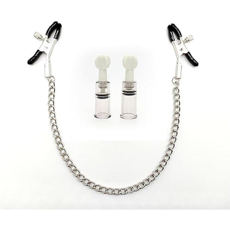 Metal Chain Nipple Clamps With Nipple Sucker 2Pcs Breast Sucking Set Non-Piercing Adjustable Clip Sucker Cup For Women