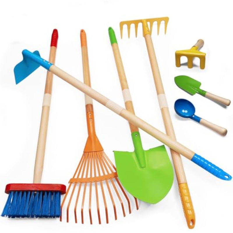 8Pcs Kids Gardening Tools, Kids Rake And Shovel Set, Toddler Outdoor Yard Tools, Garden Toys Gifts For Boys Girls Age 3 4 5 6 7 8 Years Old