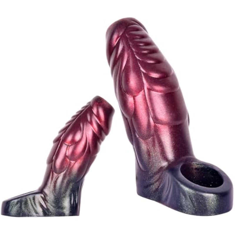 Pennis Sleeve Girth Enhancer For Men Red Black Mixed Color Silicone Penis Ring S M L Cock Sleeve 3 Sizes To Choose From Penis Sheath Soft Cockring Adult Couples Male Sex Toys Pumps Enlargers (L)